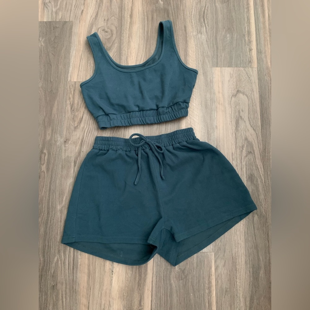 Teal green set of bralette and shorts